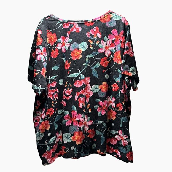 Catherines Petite Black Floral‎ Pull Over Blouse V Neck Flowy Comfort Size 2X WP - Picture 4 of 8
